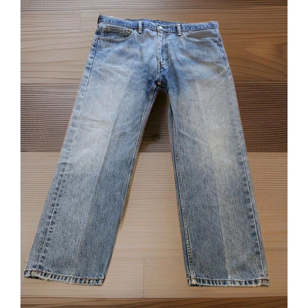Levis 505 Jeans Mens 38x29 Blue Denim Regular Fit Straight Light Wash Stretch